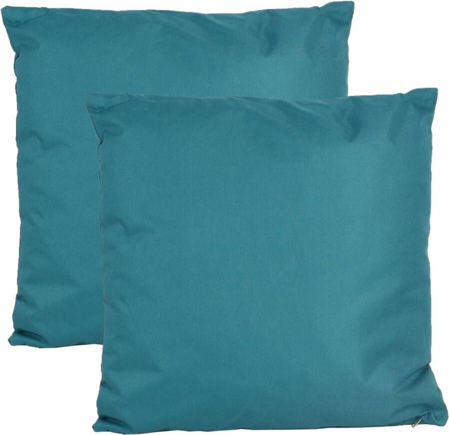 Anna's Collection Buiten of tuin sier kussens 2x petrol blauw 45 x 45 cm binnen buiten zitkussens tuinbank