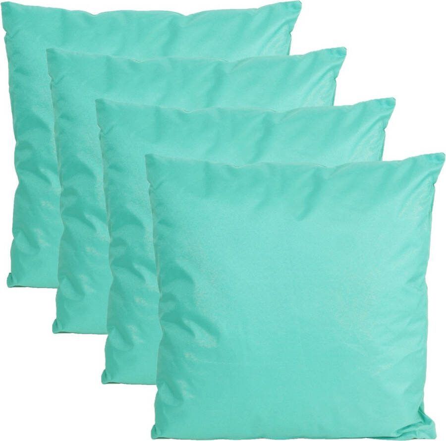 Anna's Collection Buiten of tuin sier kussens 4x aqua blauw 60 x 60 cm binnen buiten zitkussens tuinbank