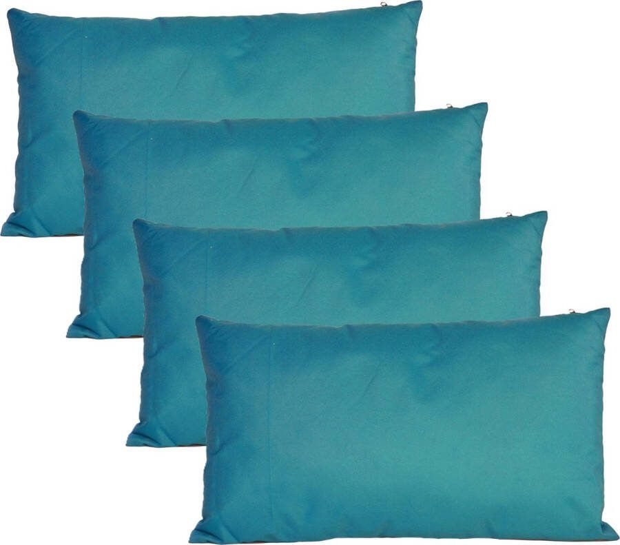 Anna's Collection Buiten of tuin sier kussens 4x petrol blauw 30 x 50 cm binnen buiten zitkussens tuinbank