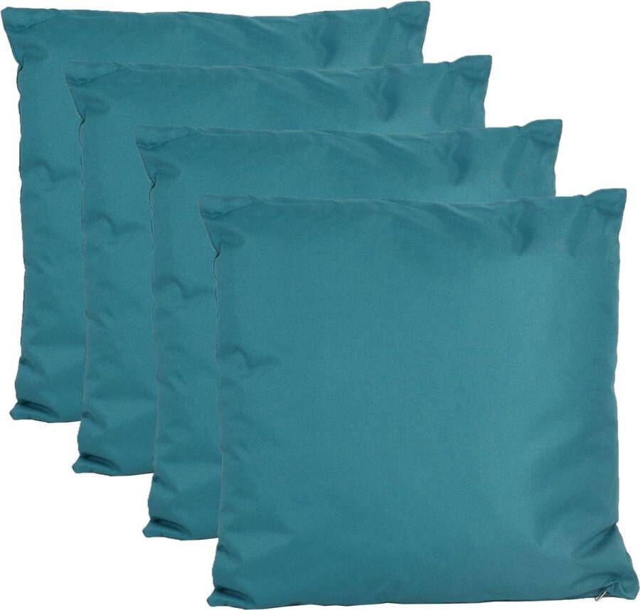 Anna's Collection Buiten of tuin sier kussens 4x petrol blauw 45 x 45 cm binnen buiten zitkussens tuinbank