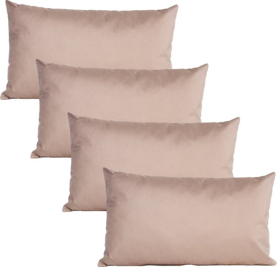 Anna's Collection Buiten of tuin sier kussens 4x taupe beige 30 x 50 cm binnen buiten zitkussens tuinbank