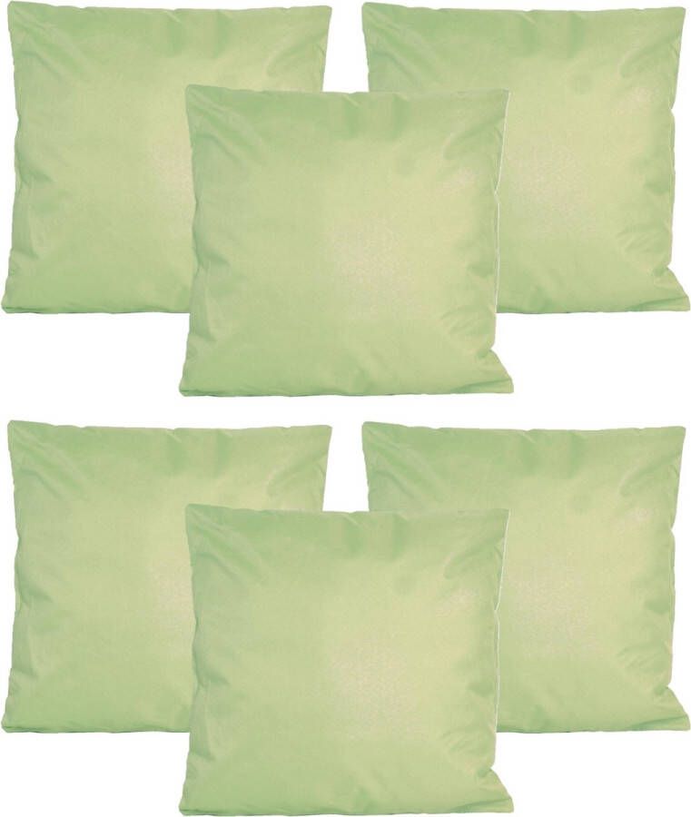 Anna's Collection Buiten of tuin sier kussens 6x mintgroen 45 x 45 cm binnen buiten zitkussens tuinbank