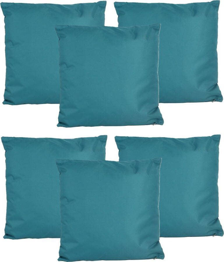 Anna's Collection Buiten of tuin sier kussens 6x petrol blauw 45 x 45 cm binnen buiten zitkussens tuinbank
