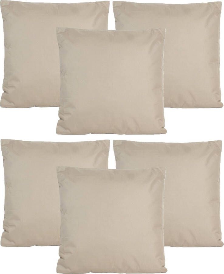 Anna's Collection Buiten of tuin sier kussens 6x taupe 45 x 45 cm binnen buiten zitkussens tuinbank