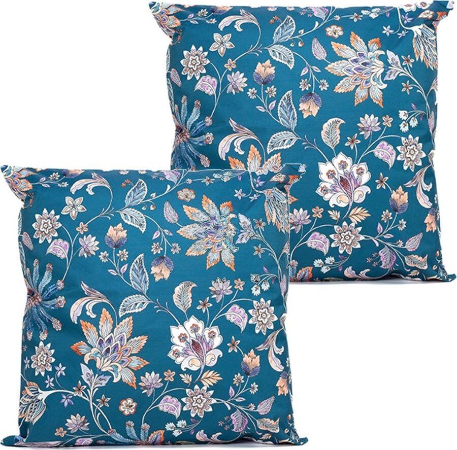 Anna's Collection buitenkussen bloem 2x blauw paars 60 x 60 cm Water en UV bestendig