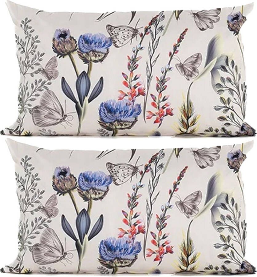 Anna's Collection buitenkussen bloem 2x Creme paars 30 x 50 cm Water en UV bestendig