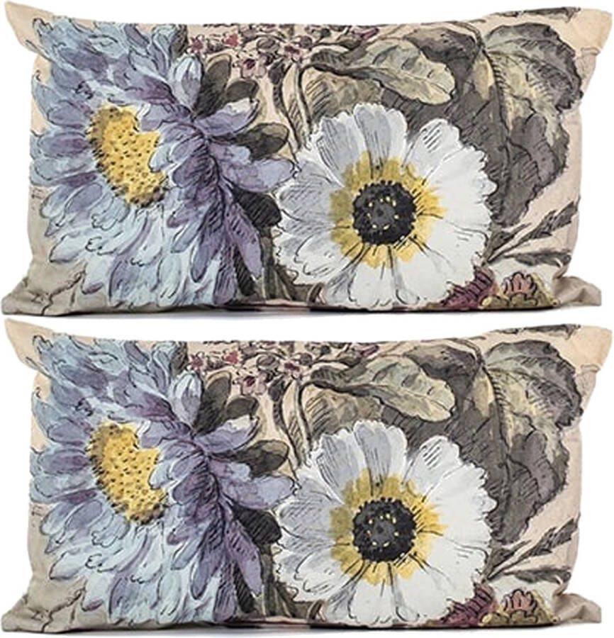 Anna's Collection buitenkussen bloem 2x Creme wit 30 x 50 cm Water en UV bestendig