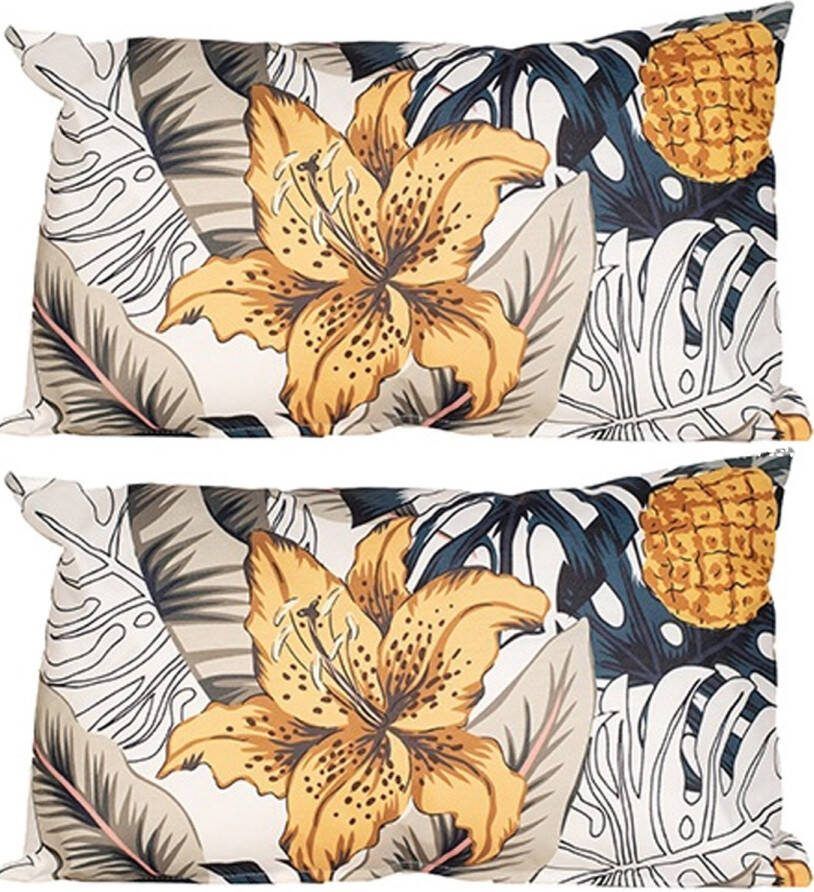 Anna's Collection buitenkussen bloem 2x geel 30 x 50 x 10 cm Water en UV bestendig