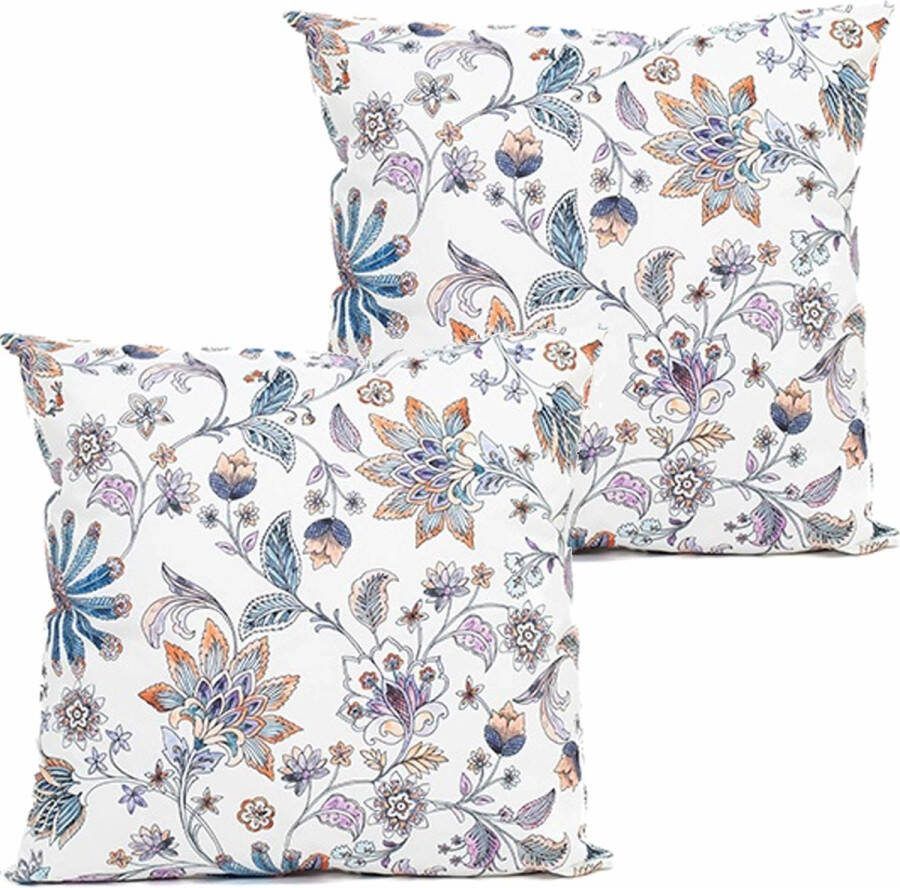 Anna's Collection buitenkussen bloem 2x wit 45 x 45 cm Water en UV bestendig