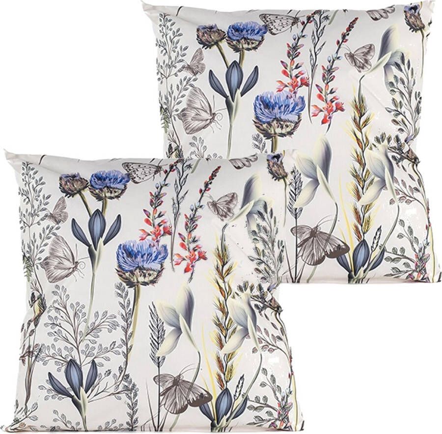 Anna's Collection buitenkussen bloem 2x wit paars 60 x 60 cm Water en UV bestendig