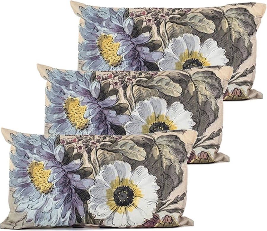 Anna's Collection buitenkussen bloem 3x Creme wit 30 x 50 cm Water en UV bestendig