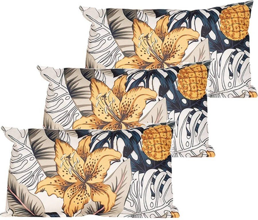 Anna's Collection buitenkussen bloem 3x geel 30 x 50 x 10 cm Water en UV bestendig