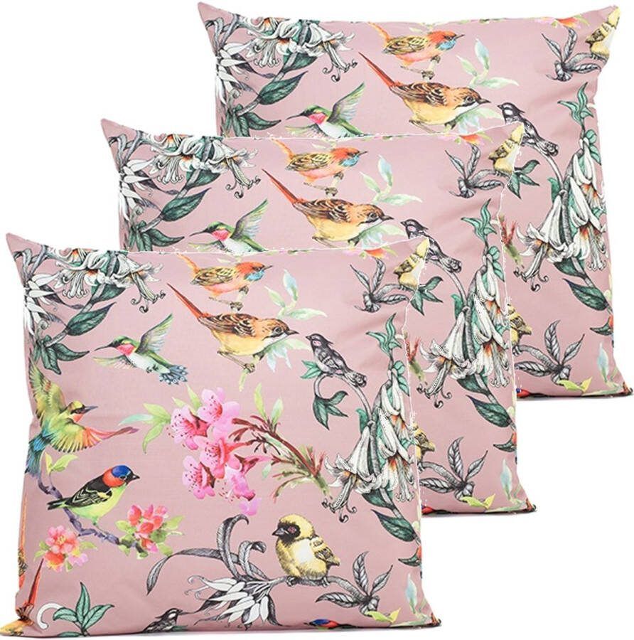 Anna's Collection buitenkussen bloem 3x roze 60 x 60 cm Water en UV bestendig