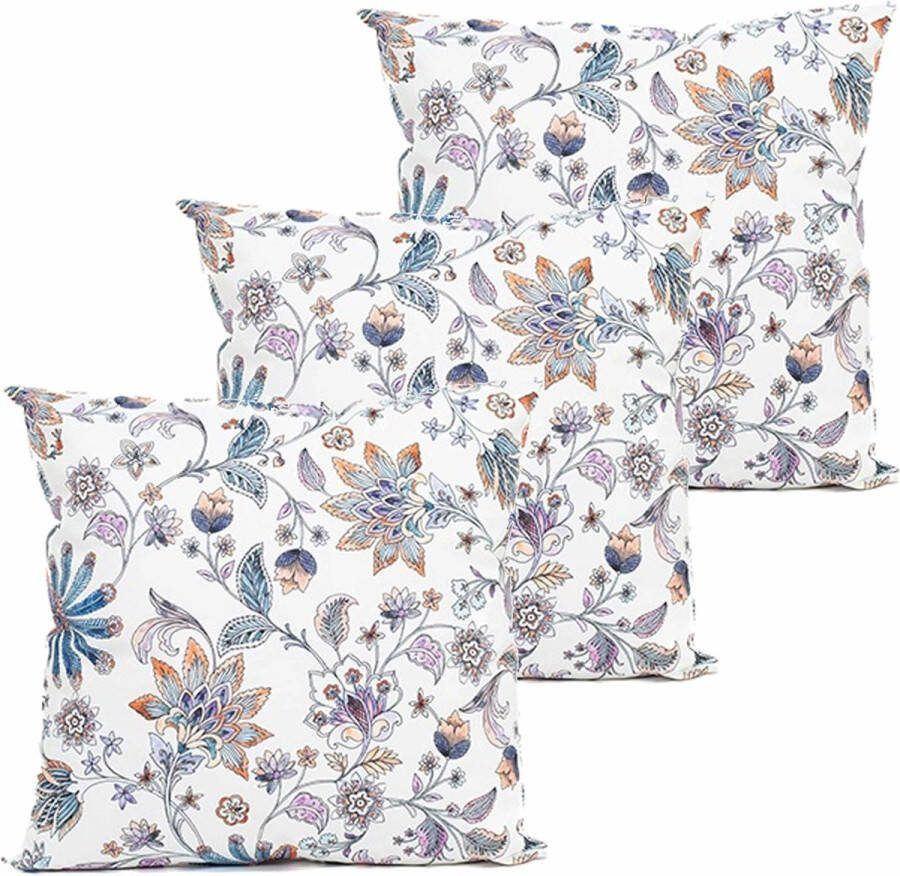 Anna's Collection buitenkussen bloem 3x wit 45 x 45 cm Water en UV bestendig