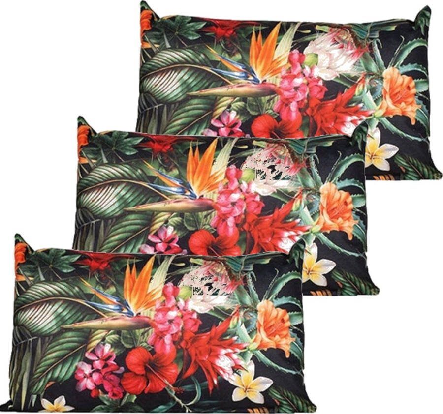 Anna's Collection buitenkussen bloem 3x zwart rood 30 x 50 cm Water en UV bestendig
