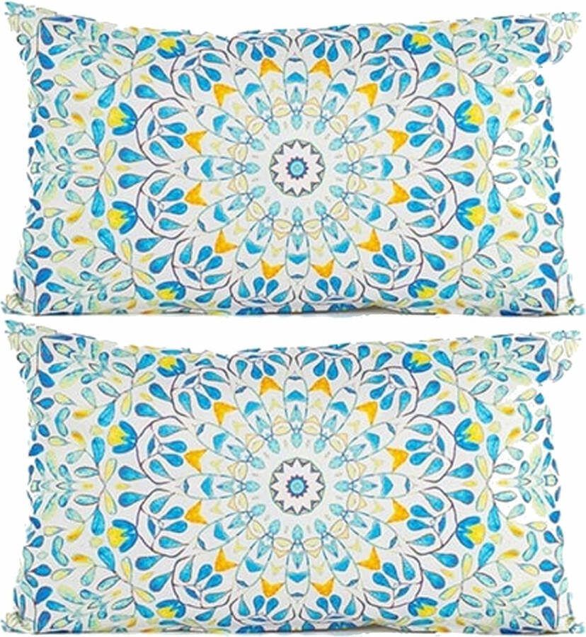 Anna's Collection buitenkussen mandala 2x blauw 30 x 50 cm Water en UV bestendig