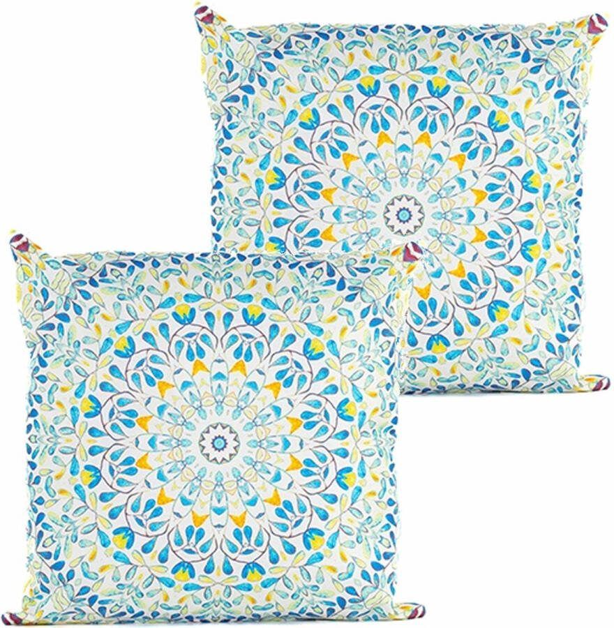 Anna's Collection buitenkussen mandala 2x wit 45 x 45 cm Water en UV bestendig