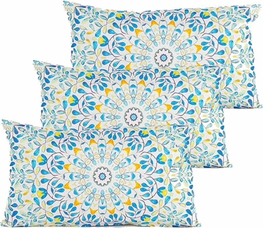 Anna's Collection buitenkussen mandala 3x blauw 30 x 50 cm Water en UV bestendig