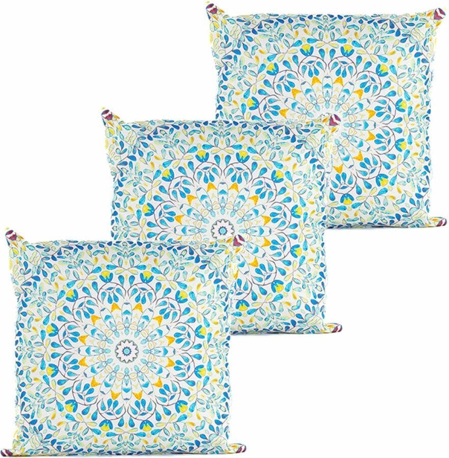 Anna's Collection buitenkussen mandala 3x wit 45 x 45 cm Water en UV bestendig