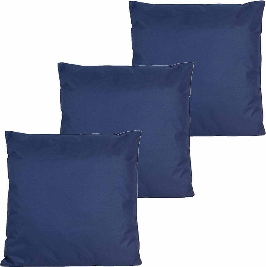 Anna's Collection buitenkussens 3x donkerblauw 60 x 60 cm binnen buiten