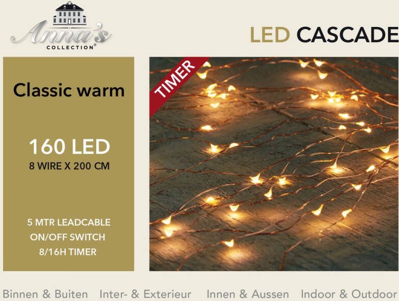 Anna&apos;s Collection Cascade draadverlichting lichtsnoer met 160 lampjes classic warm wit met 8 lichtdraden Lichtsnoeren