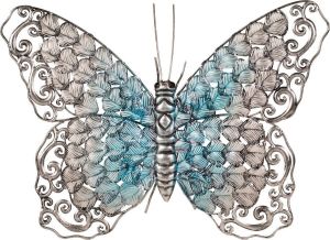 Anna's Collection Grote metalen vlinder zilver blauw 50 x 32 cm tuin decoratie Tuindecoratie vlinders Dierenbeelden hangdecoraties