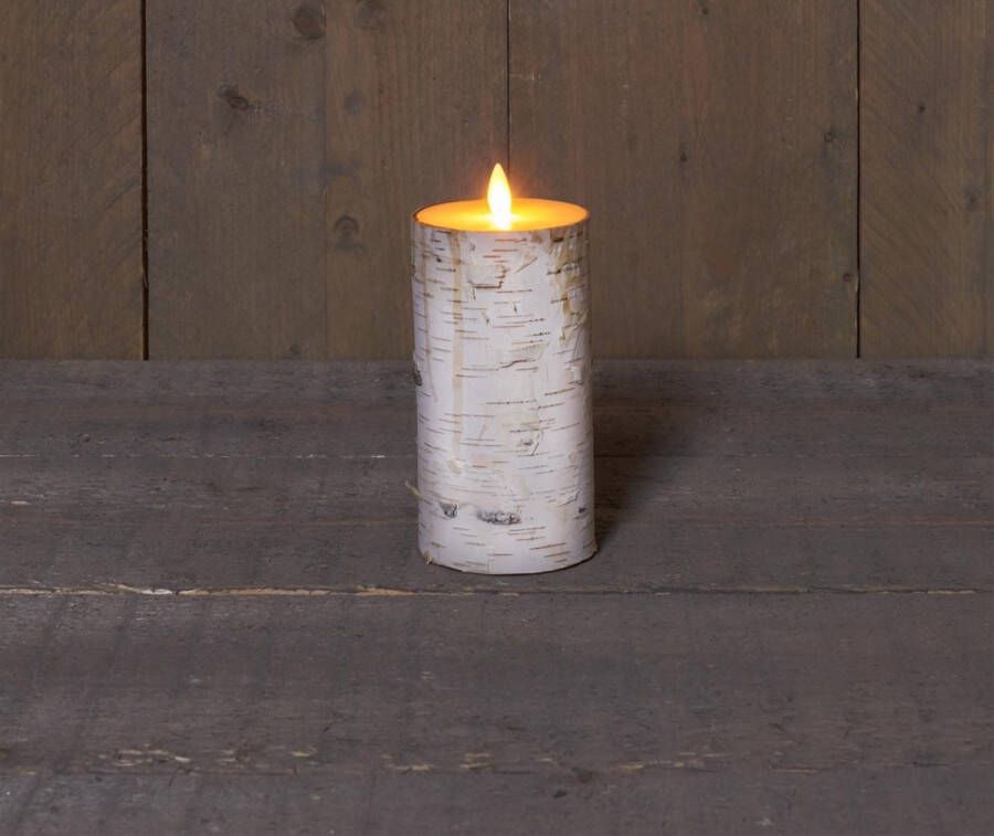Anna's Collection 1x Witte berkenhout kleur LED kaars stompkaars 15 cm Luxe kaarsen op batterijen met bewegende vlam