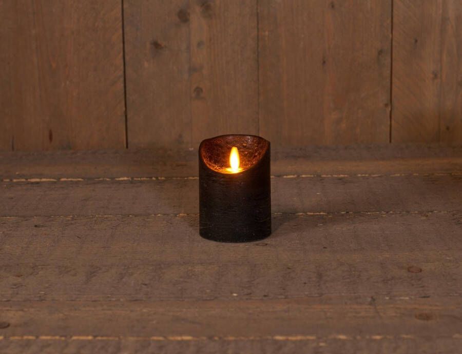Anna's Collection Kaars met bewegende vlam rustiek zwart 7 5x10cm