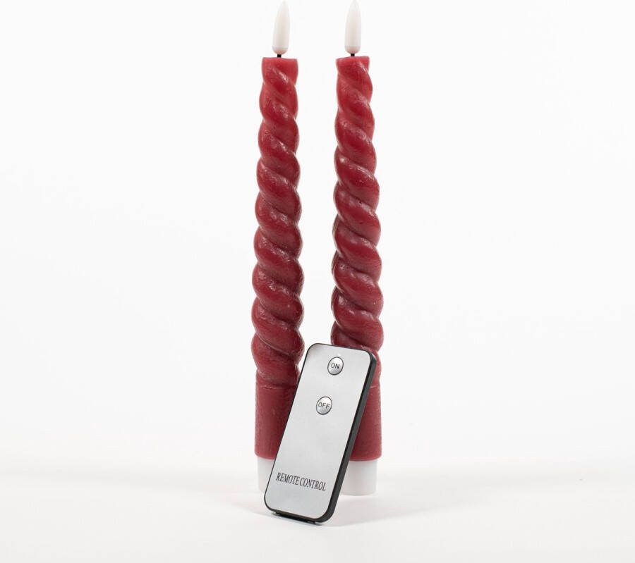 Anna's Collection Anna Collection LED dinerkaarsen swirl- 2x st bordeaux rood 23 cm LED kaarsen