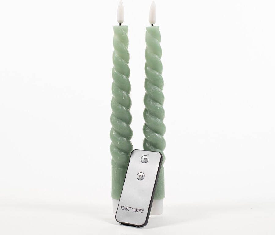 Anna's Collection Anna Collection LED dinerkaarsen swirl- 2x st jade groen 23 cm LED kaarsen