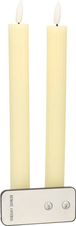 Anna's Collection Led kaarsen dinerkaarsen 2x ivoor wit ribbel 23 cm afstandsbediening