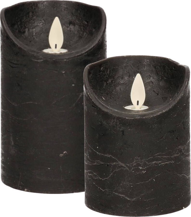 Anna&apos;s Collection LED kaarsen stompkaarsen set 2x zwart H10 en H12 5 cm bewegende vlam LED kaarsen