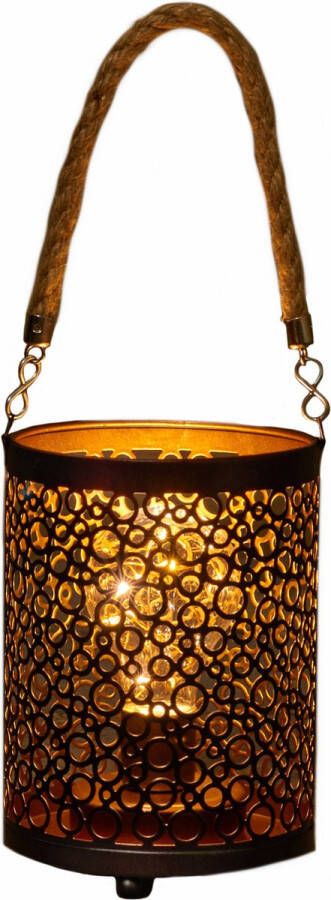 Anna's Collection LED sfeer lantaarn lamp zwart goud met timer B12 x H16 cm Woondecoratie kerstversiering sfeerverlichting