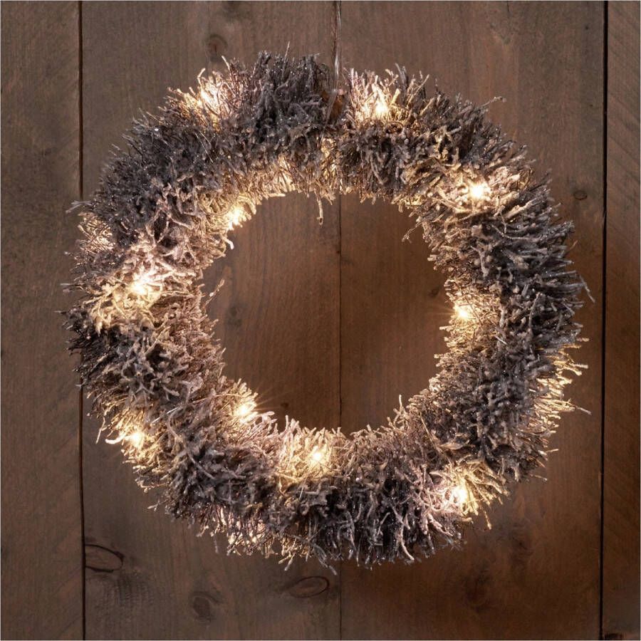 Anna's Collection ROTAN KRANS ZWART SNEEUW 30CM 20LED WARM WIT 2XAA