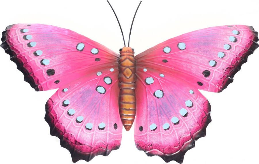 Merkloos Sans marque Schutting decoratie vlinders 48 cm roze zwart metaal Metalen schutting decoratie vlinders Dierenbeelden tuindecoratie