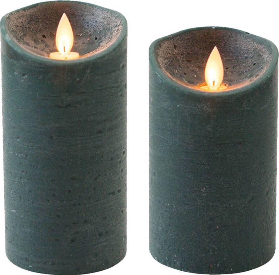 Anna's Collection Set van 2x stuks Antiek Groen Led kaarsen met bewegende vlam 12.5 en 15 cm Sfeer stompkaarsen voor binnen