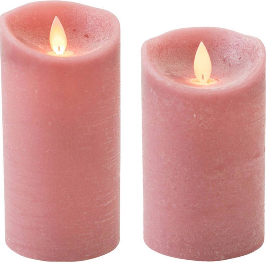 Anna's Collection Set van 2x stuks Antiek Roze Led kaarsen met bewegende vlam 12.5 en 15 cm Sfeer stompkaarsen voor binnen