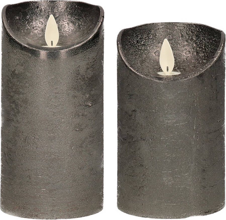 Anna's Collection Set van 2x stuks Antraciet grijze Led kaarsen met bewegende vlam 12.5 en 15 cm Sfeer stompkaarsen voor binnen