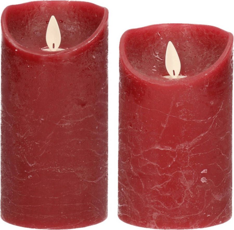 Anna's Collection Set van 2x stuks Bordeaux rood Led kaarsen met bewegende vlam 12.5 en 15 cm Sfeer stompkaarsen voor binnen