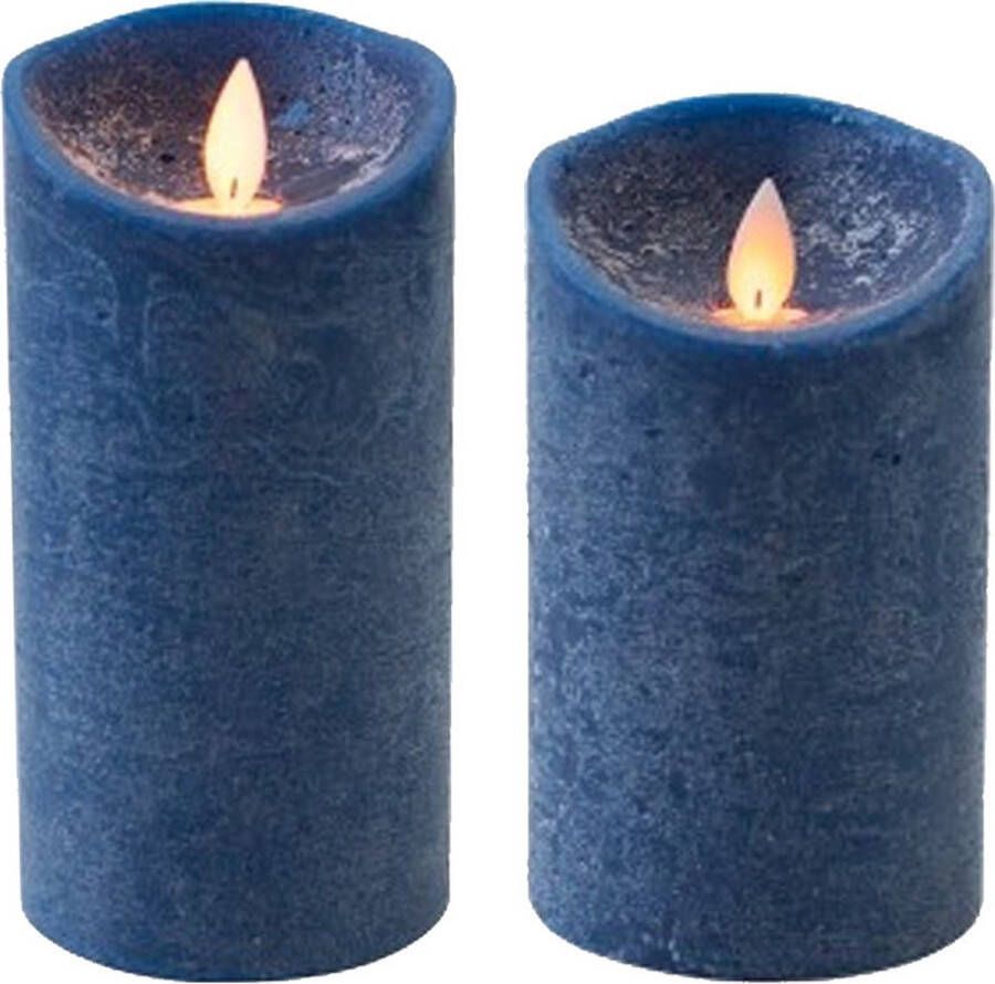 Anna's Collection Set van 2x stuks Donkerblauwe Led kaarsen met bewegende vlam 12.5 en 15 cm Sfeer stompkaarsen voor binnen