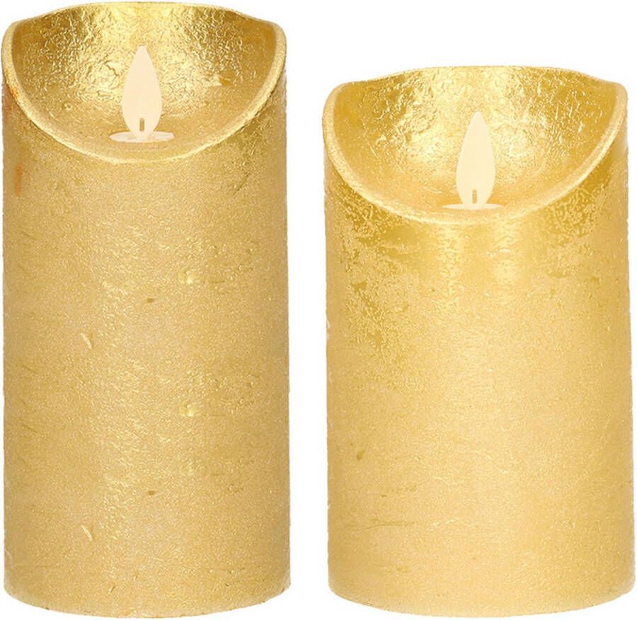 Anna's Collection Set van 2x stuks Gouden Led kaarsen met bewegende vlam 12.5 en 15 cm Sfeer stompkaarsen voor binnen