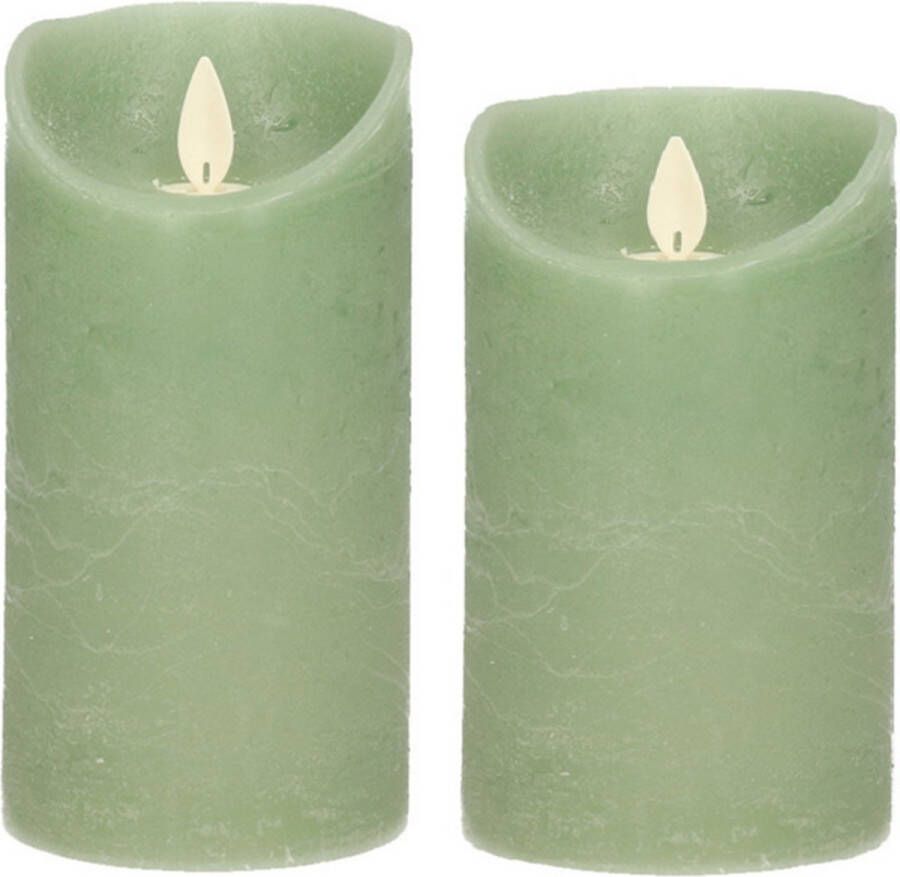 Anna's Collection Set van 2x stuks Jade Groen Led kaarsen met bewegende vlam 12.5 en 15 cm Sfeer stompkaarsen voor binnen