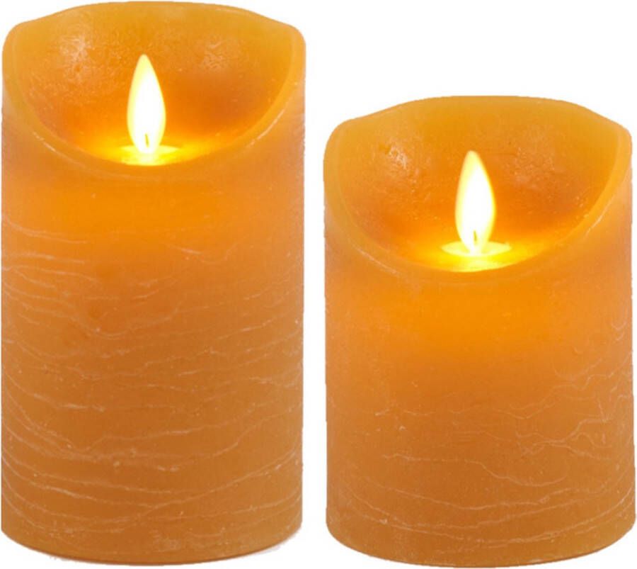 Anna's Collection Set van 2x stuks oker geel Led kaarsen met bewegende vlam 10 en 12.5 cm Sfeer stompkaarsen voor binnen