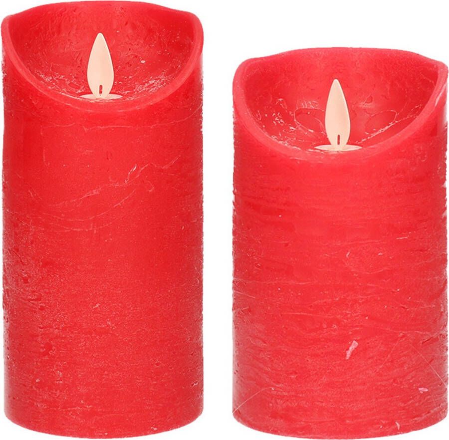 Anna's Collection Set van 2x stuks Rode Led kaarsen met bewegende vlam 12.5 en 15 cm Sfeer stompkaarsen voor binnen