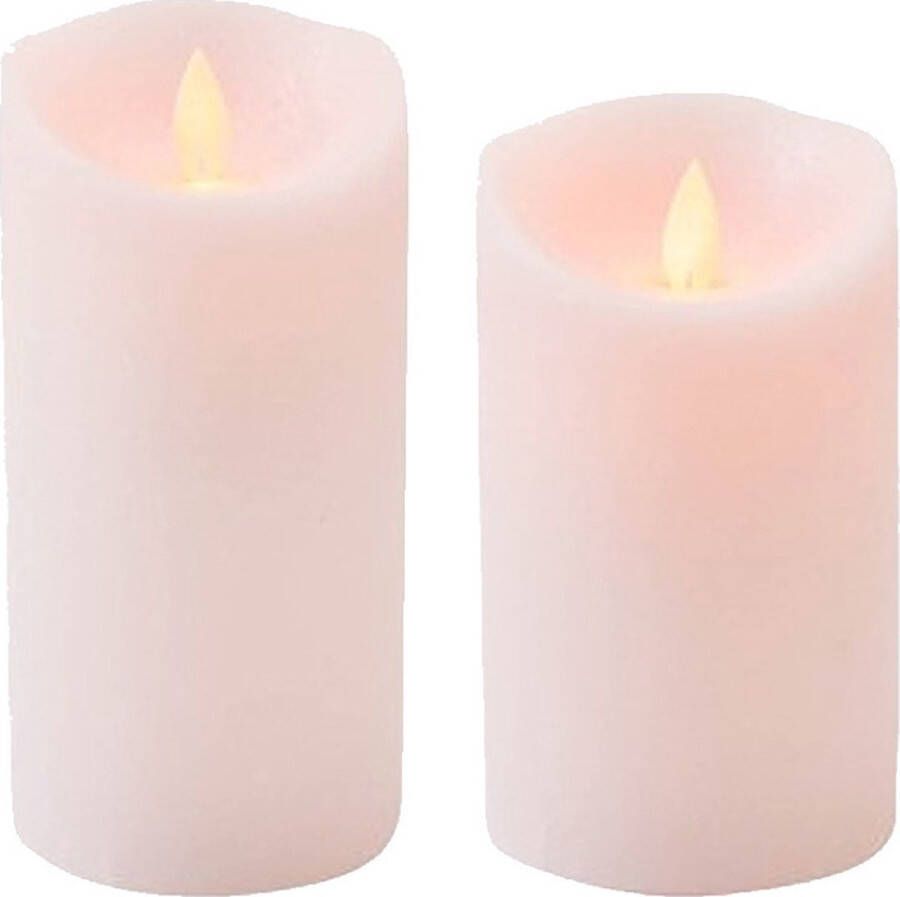 Anna's Collection Set van 2x stuks Roze Led kaarsen met bewegende vlam 12.5 en 15 cm Sfeer stompkaarsen voor binnen