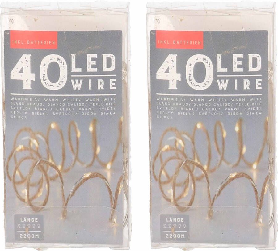 Anna's Collection Set van 2x stuks touwverlichting jute op batterijen met 40 lampjes warm wit 220 cm Kerstverlichting lichtsnoeren kerstversiering