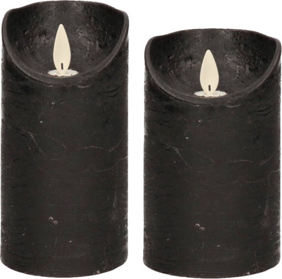 Anna's Collection Set van 2x stuks Zwarte Led kaarsen met bewegende vlam 12.5 en 15 cm Sfeer stompkaarsen voor binnen