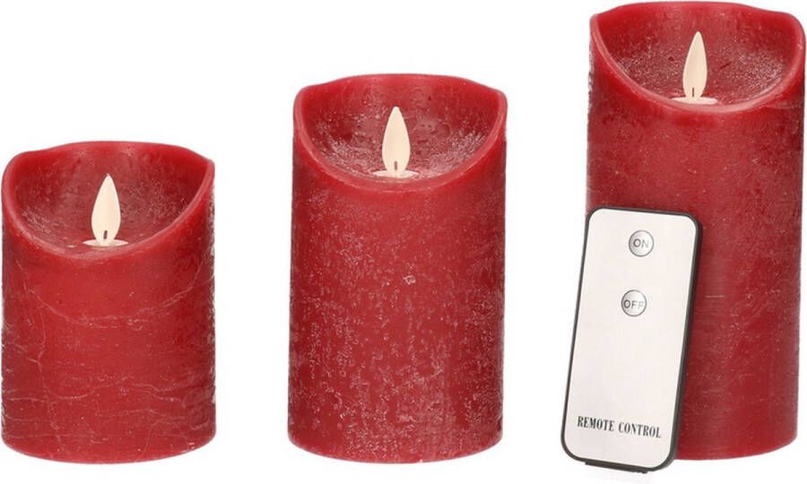 Anna's Collection Set van 3 bordeaux rode LED stompkaarsen met afstandsbediening Woondecoratie LED kaarsen Elektrische kaarsen