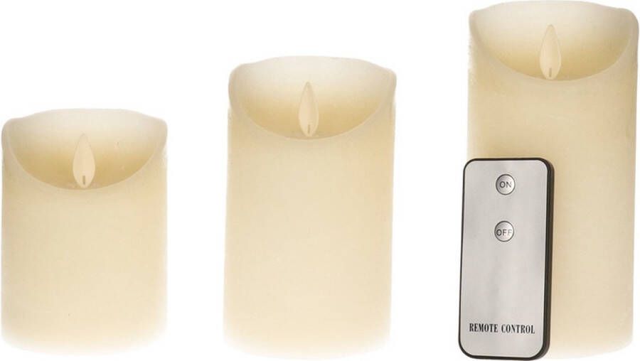 Anna's Collection Set van 3 ivoor creme LED stompkaarsen met afstandsbediening Woondecoratie LED kaarsen Elektrische kaarsen