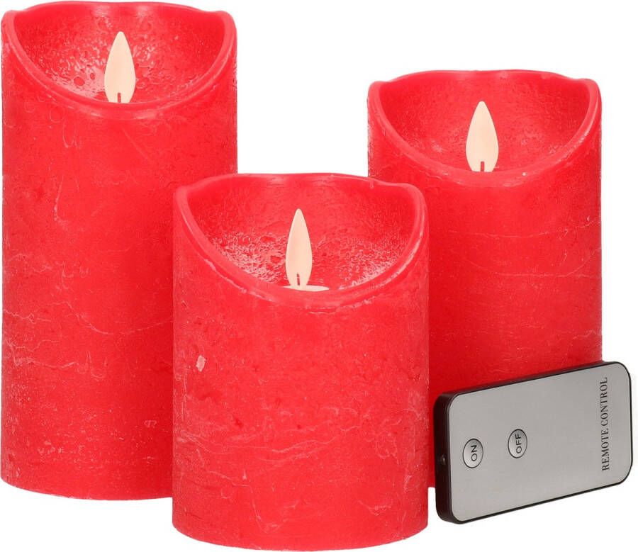 Anna's Collection Set van 3 rode LED stompkaarsen met afstandsbediening Woondecoratie LED kaarsen Elektrische kaarsen